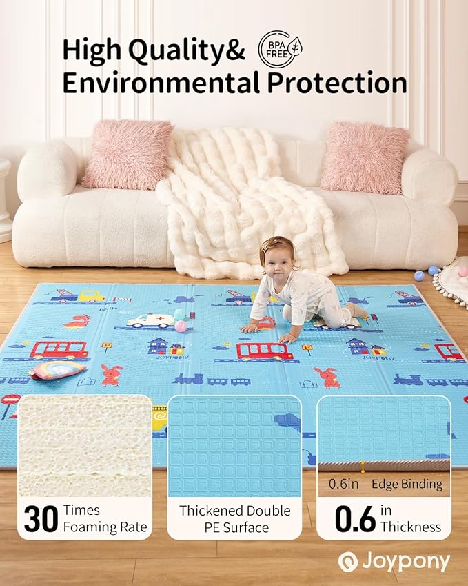 Baby Play Mat, 79" X 71" X 0.6" Extra Large & Thick Reversible Foldable Play Mats for Babies and Toddlers, Anti-Slip Portable Baby Floor Mat for Tummy Time, Baby Mat for Floor with Travel Bag