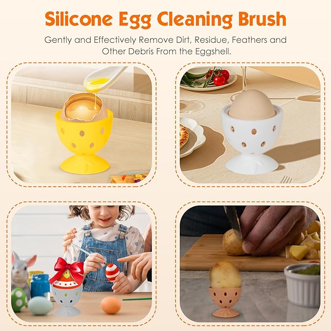 Egg Washer for Fresh Eggs, Silicone Egg Brush Cleaner, Egg Cleaner Scrubber for Fresh Eggs, Reusable Multipurpose Washing Egg Tool for Fruits and Vegetables(Brown)