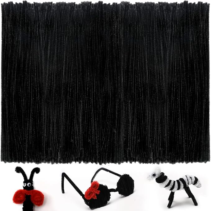 Iooleem 200pcs Black Pipe Cleaners, Chenille Stems, Pipe Cleaners for Crafts, Pipe Cleaner Crafts, Art and Craft Supplies.