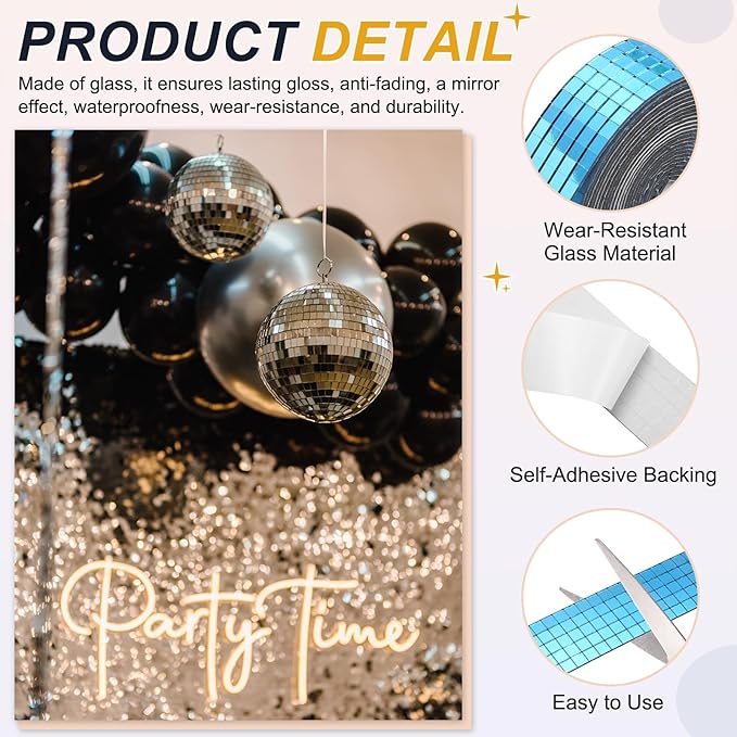 PATIKIL 5x5mm Self Adhesive Mirrors Mosaic Tiles, 3600 Pcs Square Mini Glass Mosaic Disco Tile Sticker for DIY Craft Disco Ball Party Decoration, Light Blue