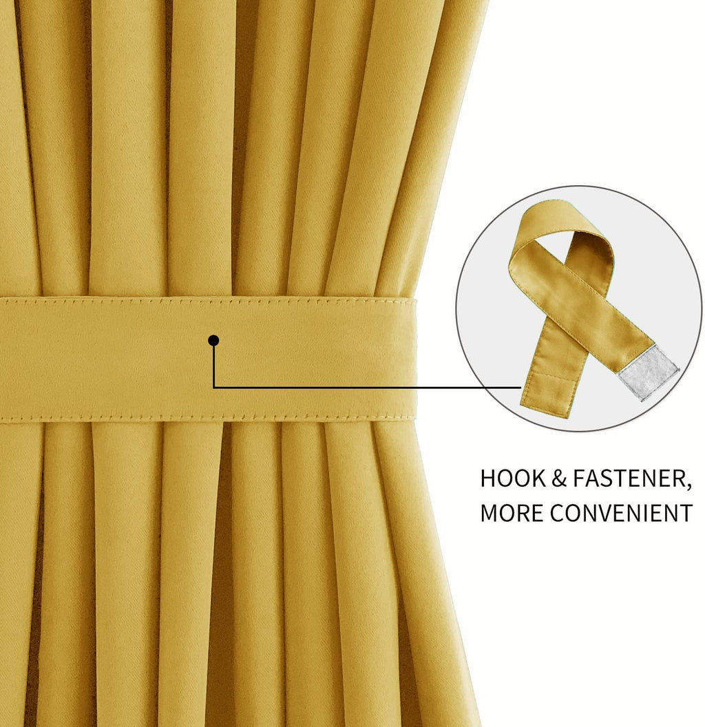 DWCN French Door Curtains – Rod Pocket Thermal Blackout Curtain for Doors with Glass Window, Kitchen and Patio Doors for Privacy, 54 X 72 Inches Long, 1 Curtain Panel with Tieback, Yellow