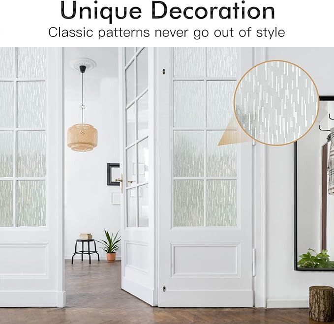Haton Window Privacy Film, Frosted Glass Static Cling Sun Heat Blocking Window Clings, Frosting Opaque Coverings, Vinyl Removable Stickers Tint for Home Door Office, Non Adhesive 17.5" x 157.4"