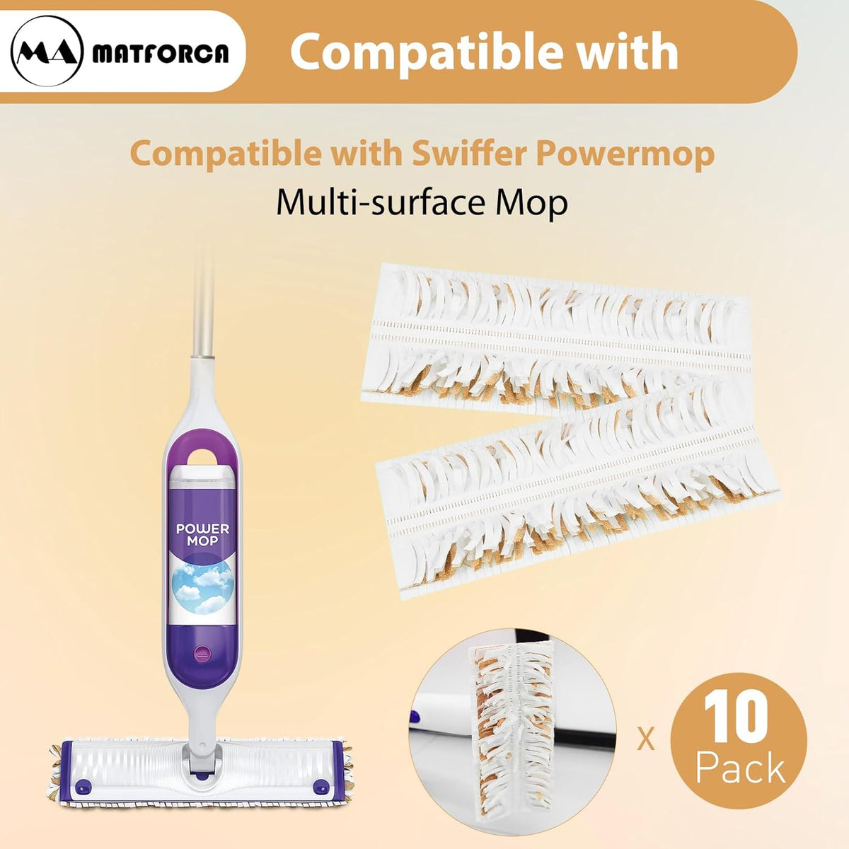 10 Pack Disposable Power Mop Pads Refilles for Swiffer PowerMop Multi-Surface Replacement Mopping Refills Pads