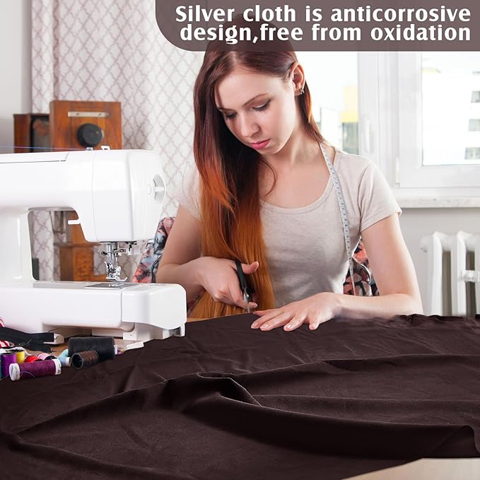 Jecery 1.1 Yard Anti Tarnish Silver Cloth by the Yard, Luxury Jewelry Silver Polishing Storage Protect Cloths for Silverware Flatware Silversmith Polishing (Brown)