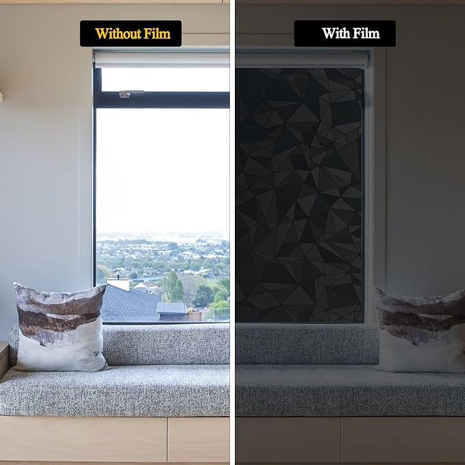 Niviy Blackout Window Privacy Film with Installation Tools Static Cling 100% Light Blocking Room Darkening, Heat Control Removable Window Tint for Home, Black Out Window Cover 11.8" by 78.7"