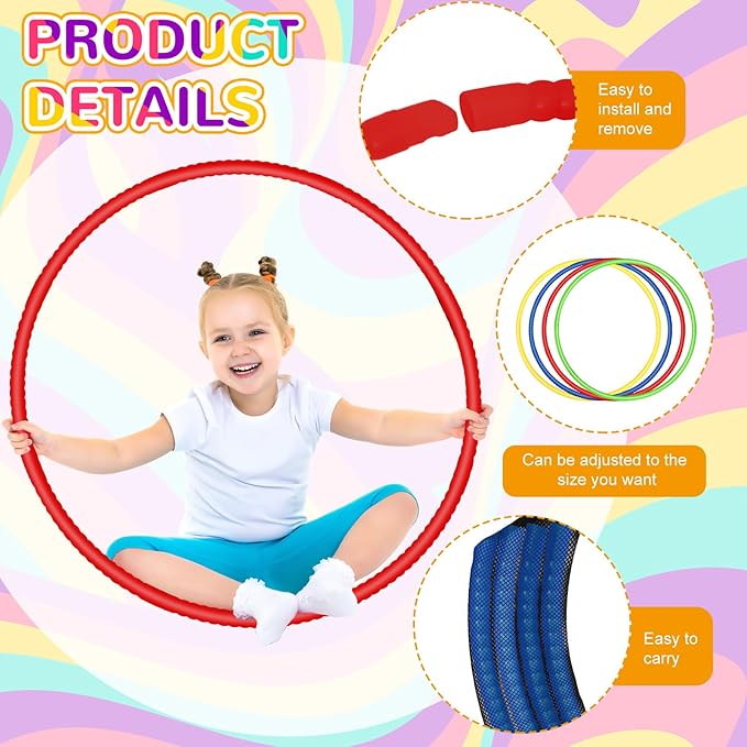 Sratte 8 Pcs Color Hoop Detachable Adjustable Hoop Exercise Ring Plastic Toys for Teens Games Gymnastics Dog Agility Equipment Party Decor, 4 Colors
