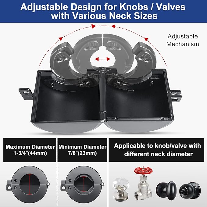 Door Knob Lockout Device, All-Metal Adjustable Version, Cover to Disable Doorknob, Prevents Turning of Knob & Block Access to Keyhole, Safety Extra Lock for Kids/Elderly/Bedroom No Drill