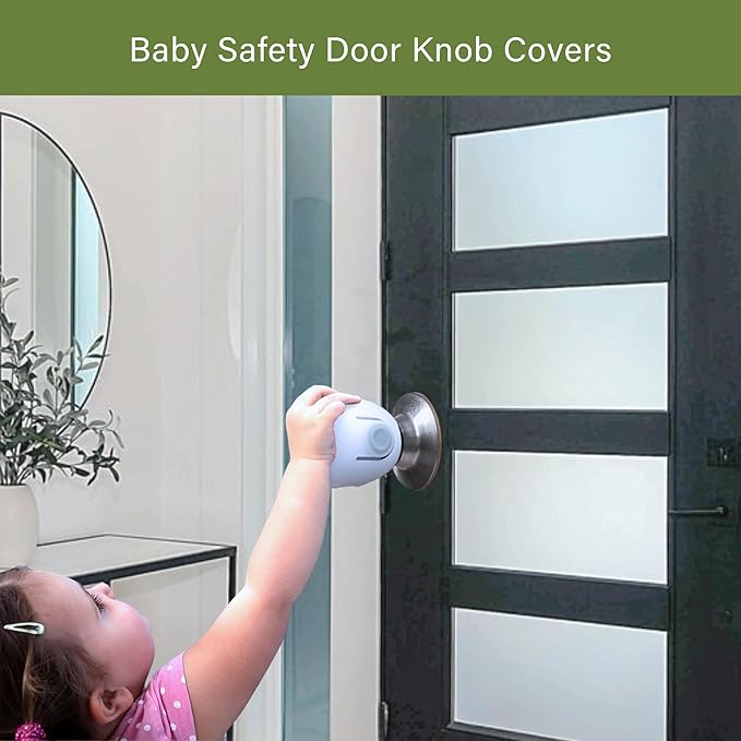 6 Pack Door Knob Safety Covers for Kids, Child Proof Door Knob Covers, Door Handle Baby Proof, Child Locks for Door, Easy to Install, White