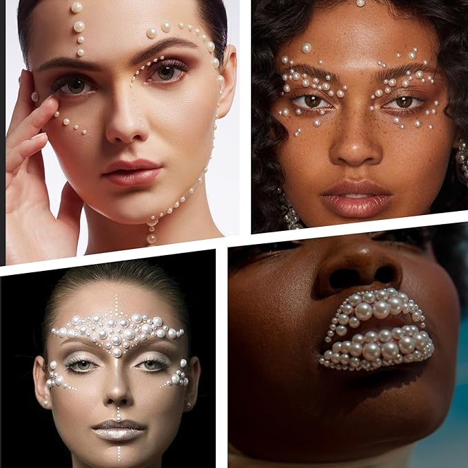 Pearl Stickers Self Adhesive Hair Pearls Gem White Jewel Sticker for Making Hair Decor Face,Body, Nail, Phone Art Craft Scrapbooking Embellishments Assorted Size 3mm/4mm/5mm/6mm (330)
