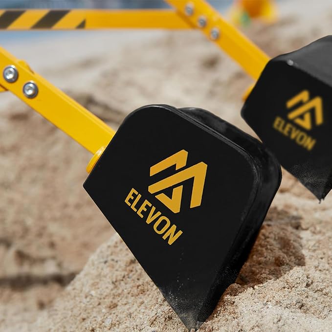 Elevon Sand Digger Kids Excavator Ride On Toy, Beach Toys Outdoor Sandbox Toy Digger, Steel Excavator Crane Rotates 360 with Stabilizing Base, Sand Toys Backyard Sandbox, Dirt and Snow - Yellow