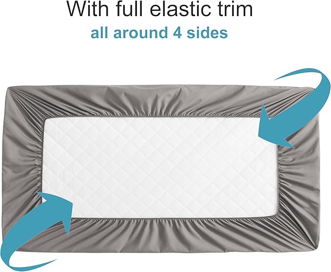NTBAY 2 Pack Waterproof Crib Mattress Protector, Quilted 28"x52" Toddler Fitted Sheet - Machine Washable - Soft and Breathable Mattress Pad Cover for Crib, Nursery, Daycare, Cot, Smoke Grey