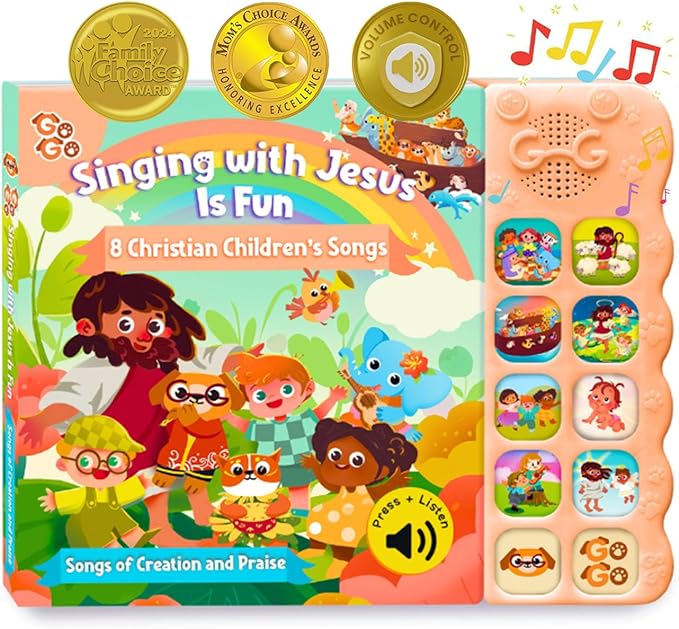 GO GO Songs of Creation and Praise: Christian Baby Books with 8 Songs, Singing Toy, Sound Play for Ages 1-5, Musical Learning, and Interactive Praise Gift for Kids, Bible for Toddlers 1-3