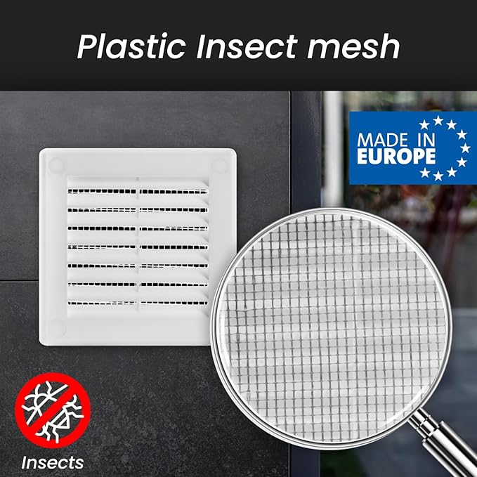 Repa Market 8 x 8 Inch (Outer) White Square Air Vent Cover - Pack of 2 Plastic Fresh Air Intake Vent - AC Cover with Nylon Mesh Screen, Wall, Ceiling HVAC Return Air Register, Modern Soffit Vents