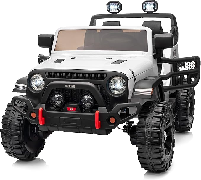 2 Seater Ride on Car Truck, 12V Kids Electric Ride on Toy for Big Kids Age 3-8 w/Remote Control- White