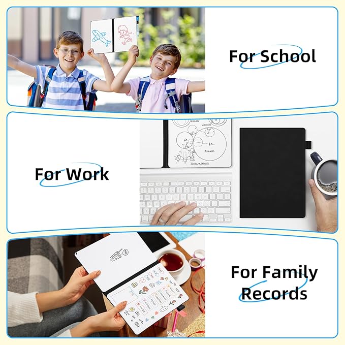AGM Portable White Board Dry Erase Notebook, 8.4" x 6" Double Sided Folding Whiteboards with 3 Pens, Small Travel Dry Erase Board Skin-Friendly Material for Study, Meeting, Planning, Dark