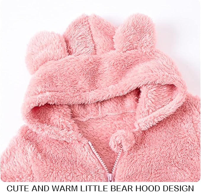 Baby Fleece Jumpsuits Infant Bear Ear Snowsuit Newborn Hooded Romper Warm Coat
