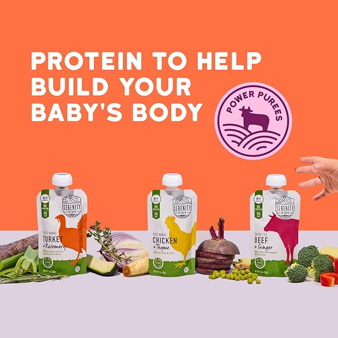 Serenity Kids 6+ Months Baby Food Pouches Puree - BPA-Free Meats & Herbs - Organic Baby Food Puree with Meat & Veggies - 3.5 Oz, 6 Pack