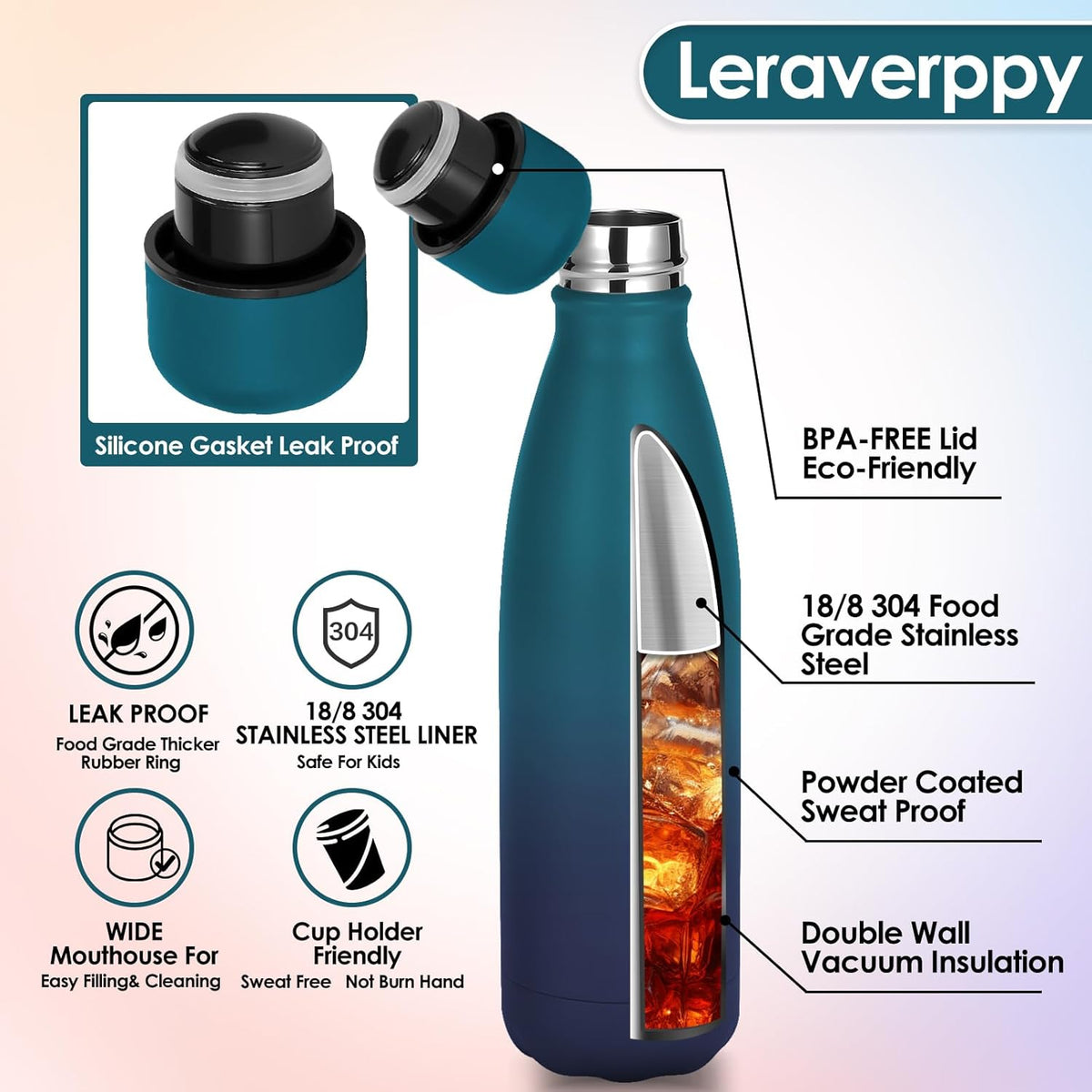 25oz Cola-Bottle Shaped Stainless Steel Leak-proof Water Bottle,Double Wall Vacuum Insulated Metal,Travel Mug For Sports Indoors & Outdoors,BPA-Free School Kid Flasks,Mix(4 Pack)