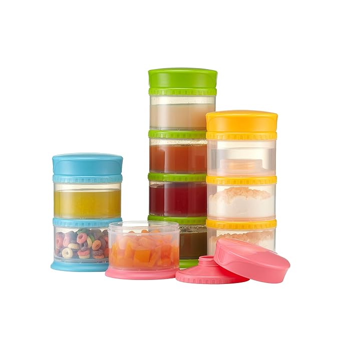 Innobaby Packin' Smart Stackable and Portable Storage System for Formula, Liquid, Baby Snacks and More. 3 Stackable Cups in White. BPA Free.