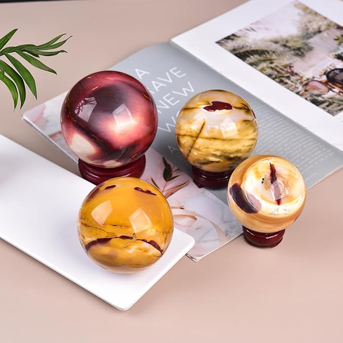JIC Gem Natural Yellow Egg Yolk Stone Crystal Ball Sphere 7-8cm Healing Crystal Gemstone Ball Chakra Meditation Reiki Decorative Ball