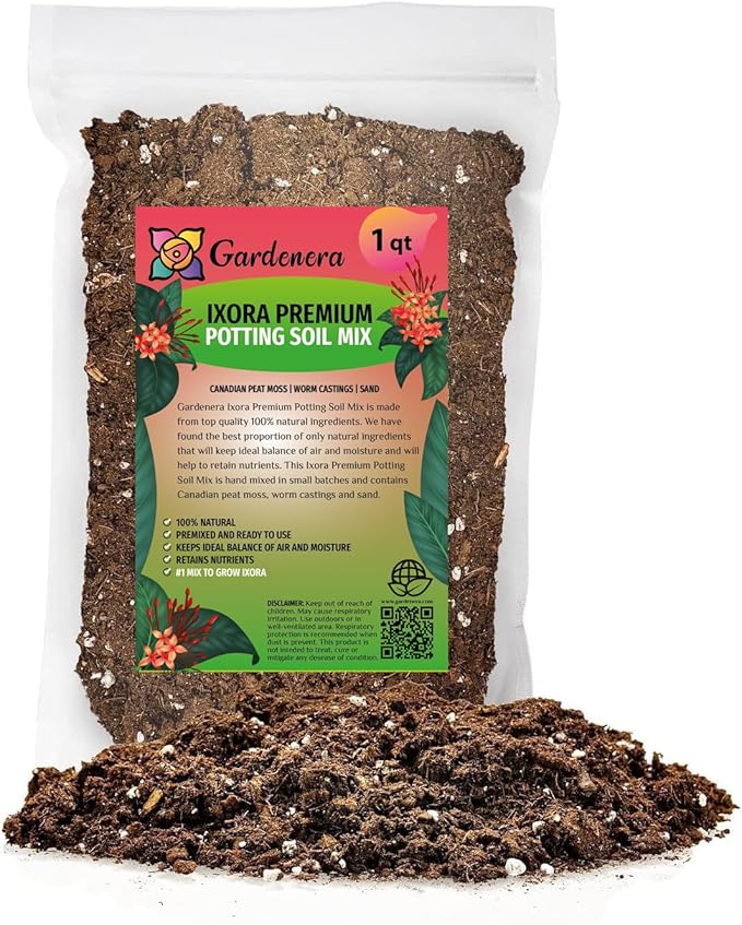 Gardenera Premium Ixora Plant Potting Mix - Crafted for Vibrant Growth and Profusion of Blossoms - 1 Quart