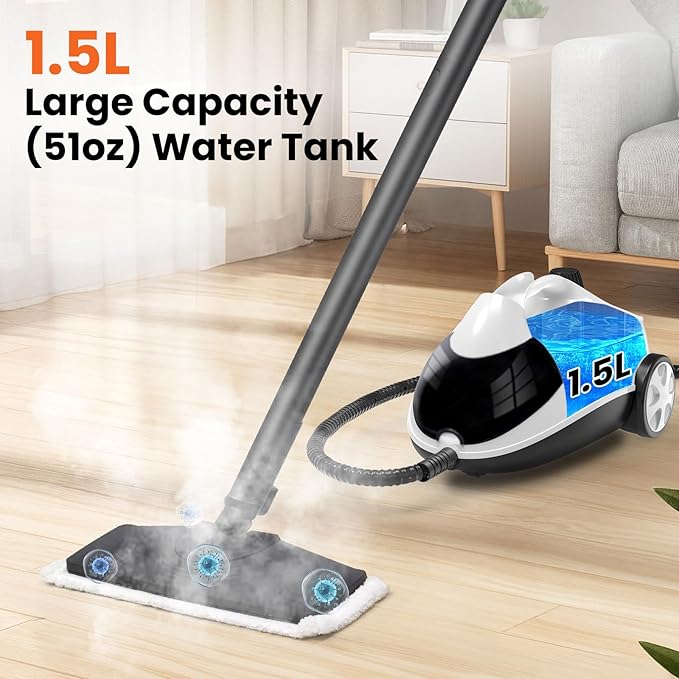 Steam Cleaner Sweepcent 1.5L Steamer for Cleaning Fast Heating 6-in-1 Multi-Surface with 8 Accessories UL499 Certified portable High Pressure Steam Cleaner for Home, Car, Floors, Sofas, Tiles, Grout