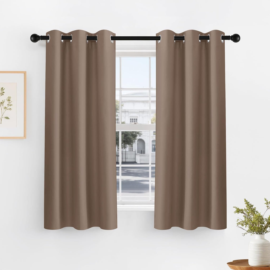 PONY DANCE Dark Brown Blackout Curtains for Living Room 2 Panels, Window Treatment Thermal Insulated Solid Grommet Blackout Drapes for Bedroom, W 42" x L 60", Chocolate Brown