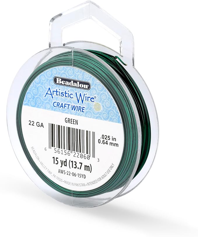 Artistic Wire, 22 Gauge Tarnish Resistant Colored Copper Craft Wire, Green, 15 yd