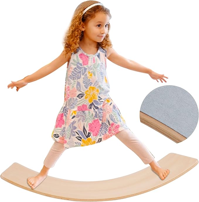 Glintoper 27.5-Inch Wooden Wobble Balance Board - Kid-Friendly Yoga and Body Training Toy