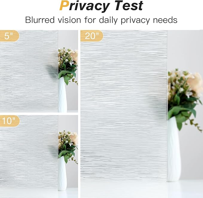 Haton Window Privacy Film, Frosted Glass Privacy Window Clings, Sun Blocking Frosting Opaque Coverings, Static Cling Removable Decorative Stickers for Home Door, Non-Adhesive 17.5" x 78.7"