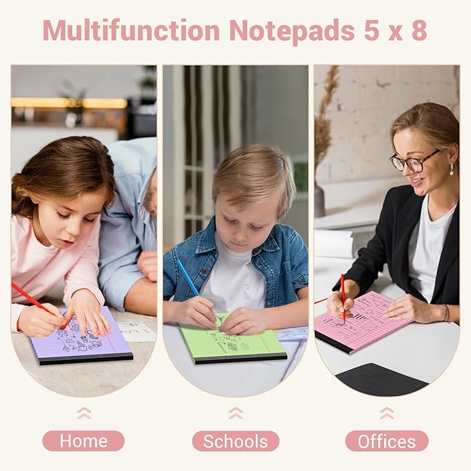 Legal Pads 5x8 Inch, 6 Pack, Narrow Ruled, 5x8 Colored Legal Pad, Mini Double-Sided Printing Notepad Perforated Small Notepad 5x8" Lined Paper, 30 sheets, Colored Writing Pads for Office Home School