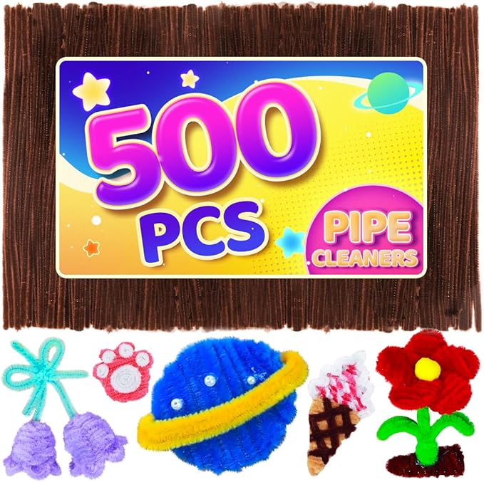 Eppingwin 500pcs Pipe Cleaners, Dark Coffee Pipe Cleaners Craft Supplies, Brown Chenille Stems for DIY Arts Crafts Project(Brown)