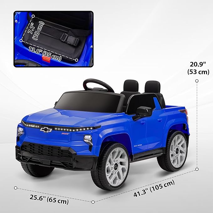 Qaba 12V Kids Ride on Truck, Chevrolet Silverado EV RST Licensed Electric Car with Parent Remote Control, Back Storage, Spring Suspension, Soft Start, Auxiliary Wheels, LED Lights, Music, MP3, Blue