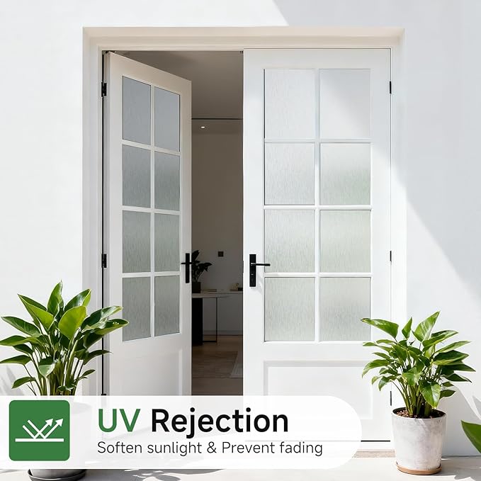 Borsky Frosted Glass Window Film - Static Cling, 96% UV Blocking Non-Adhesive Privacy Window Film, Removable Window Cling with Day & Night Privacy for Bathroom Home Office, 35.4 x 78.7 Inches, Pure