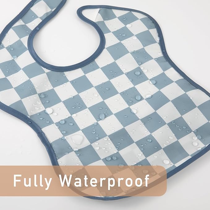 Mess Proof Baby Bib 3 Pack, Waterproof Led Weaning Baby Feeding Bibs with Food Catcher, Travel Feeding Bibs
