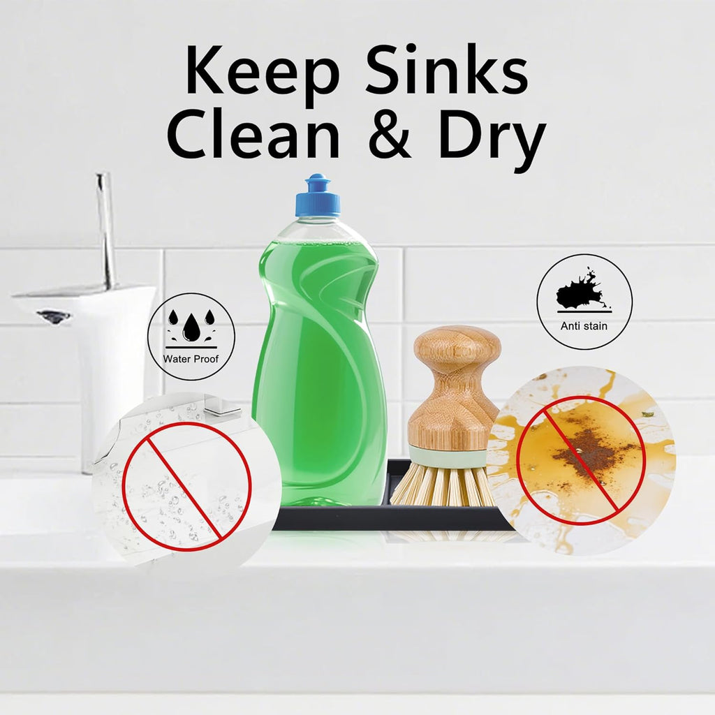 Silicone Sponge Holder Kitchen Sink Organizer Tray Dish Caddy Soap Dispenser, Scrubber Spoon Holder, Dishwashing Accessories (Black, 2 Pack)