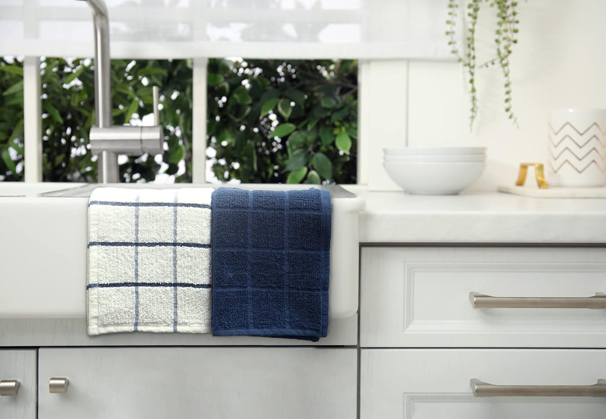 100% Cotton Terry Dish Cloth & Dish Towel, 6 Pack, Super Soft and Absorbent Kitchen Towels, Perfect for Kitchen Cleaning and Dish Washing (Navy Blue (DT and DC Combo))
