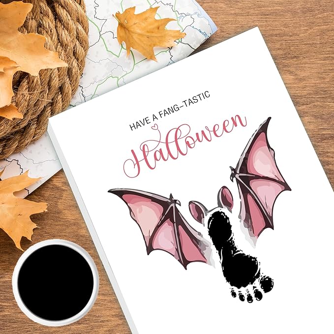 SHLINCO Baby's First Halloween Handprint Kit - Spooky Keepsake Gift with Bat Design, 7.8x9.8 Inch Canvas Photo Prop and Footprint Art for Desktop Decor, Halloween Baby Keepsake Gift