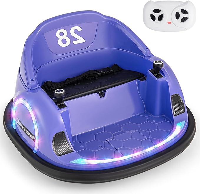 GLACER 12V Bumper Car, Electric Kids Bumper Car w/Parental Remote, 3-Speed, 360°Spin, Music, LED Light, Battery Ride on Bumper Car w/Dual Joysticks, Baby Bumper Car for Toddlers 18 Months+ (Purple)