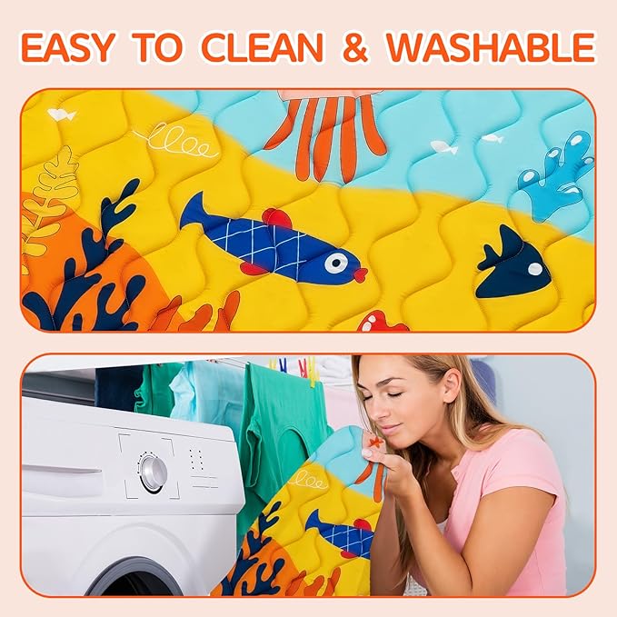 Baby Play Mat - Thicken 50x50 Inch Soft Foam Crawling Mat for Playpen & Floor, Non-Slip Waterproof Playmats for Infants & Toddlers, Portable Foldable & Machine Washable, Ocean World