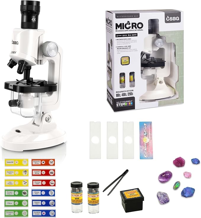 Little World Microscope for Kids, 100x 400x and 1200x Science Kits for Kids Age 5-7 Age 8-12, Microscope Beginner Kit with LED, Learning Resources Toys, Science Experiment STEM Kits, White