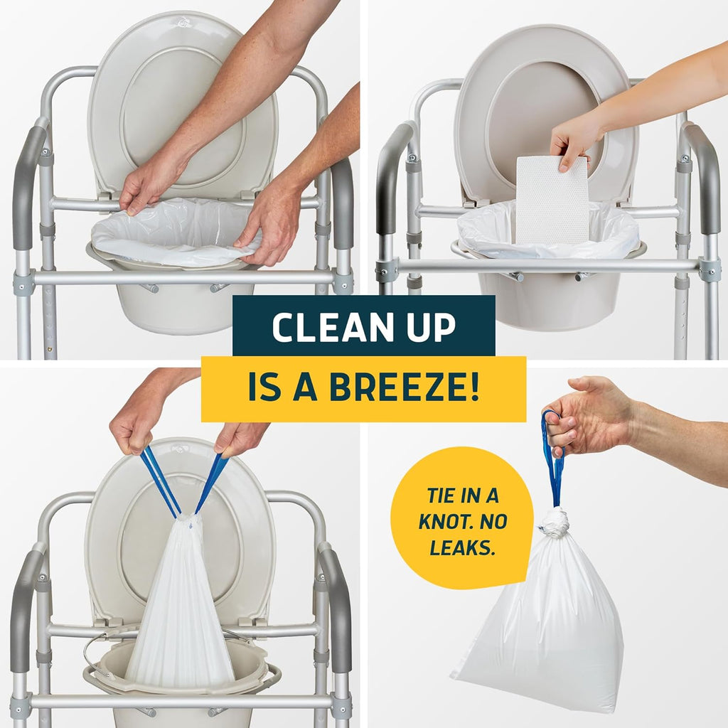 Lunderg Commode Liners with Absorbent Pads - Lemon Scent Medical Grade 50 Count Universal Fit - Disposable Bedside Commode Liners and Pads for Adult Chairs, Portable Buckets & Camping Toilet Bags