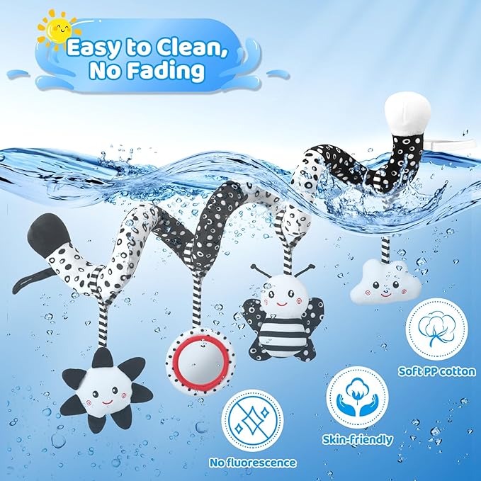 Car Seat Toys Hanging and Stroller Toys for Babies 0-6 Months，High Contrast Baby Toys for Newborn 0 3 Months Brain Development,Black and White Baby Toys for Crib Mobile，Infant Ideal Gift