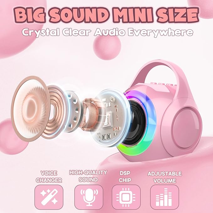 Hockvill Mini Karaoke Machine for Kids with 2 Microphones, Bluetooth Toddler Karaoke Toy with LED Lights, Rechargeable Portable Speaker for Girls & Boys Ages 3-10, Children’s Day & Birthday Gift Ideas