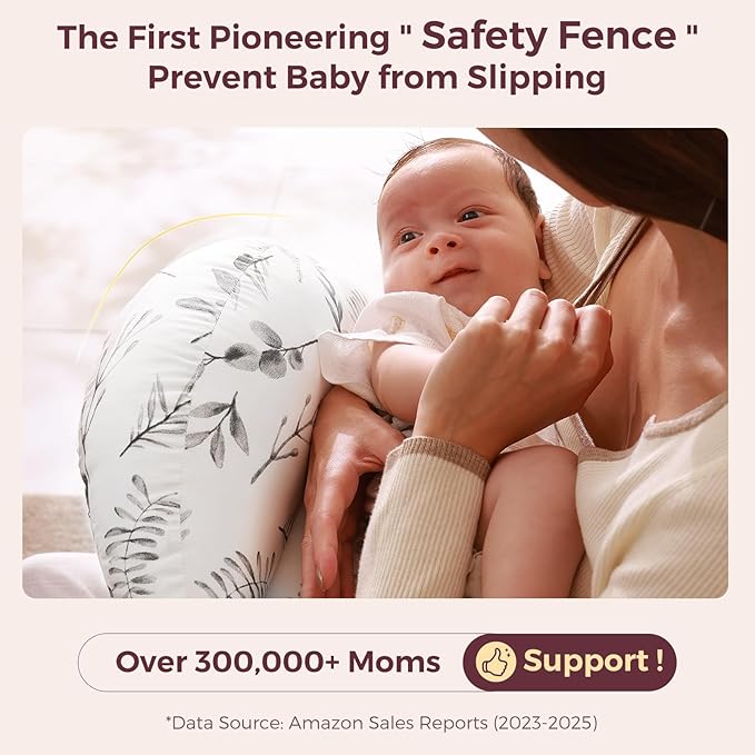 Momcozy Pioneering Safety Fence Nursing Pillow for Breastfeeding- Wider Feeding Pillows for More Support for Mom & Baby- Easier Nursing & Hand Free- Fit for All, Removable Cotton Cover