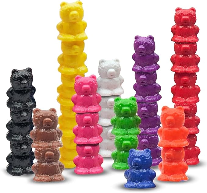 Skoolzy Rainbow Stackable Counting Bears - Stacking & Sorting Bears for Toddlers 50 pcs - Teddy Bear Math Manipulatives for 3-8 Kids & Adults
