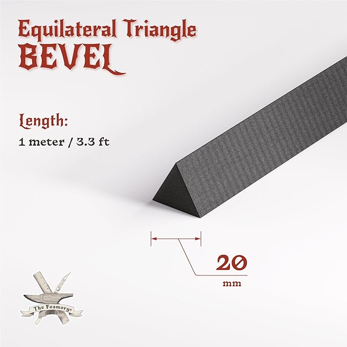 The Foamory's Instant Edge EVA Foam Bevel. Pre Cut Equilateral Triangle 3 Pack 5-30mm x 1M Save Time on Cosplay, Costume Edges and Armor Detail. Black High Density 85kg/m³ EVA Craft Foam Beveled Dowel