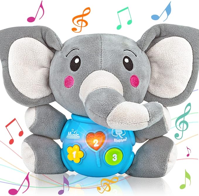 Aitbay Plush Elephant Music Baby Toys 0 to 6 Months, Cute Stuffed Animal Light Up Baby Toys Newborn Baby Musical Toys for Infant Babies Boys & Girls Toddlers 6 to 12 Months