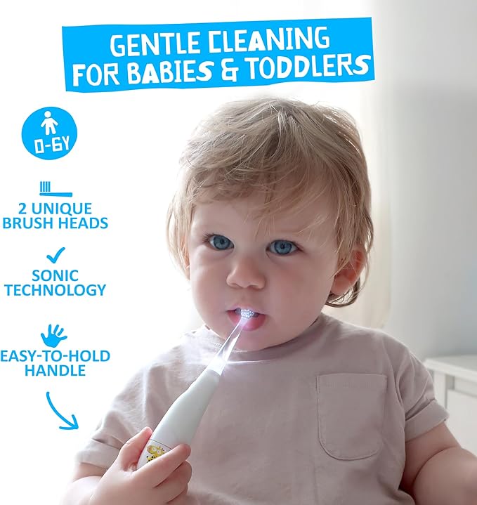 Jack N' Jill Tickle Tooth Sonic Electric Toothbrush with Replacement Head - Gentle Cleaning, Made for Tiny Teeth, LED Inspection Light, for Babies & Kids, Extra Soft Bristles - (1 Pack)