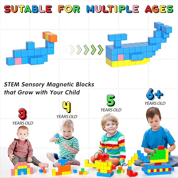 42PCS Magnetic Blocks, Gifts for 3 4 5 6 Year Old, Magnet Building Blocks for Toddlers, Girls & Boys, Sensory - Montessori - Autism - Magnetic Toys for Kids Ages 3-5 4-8
